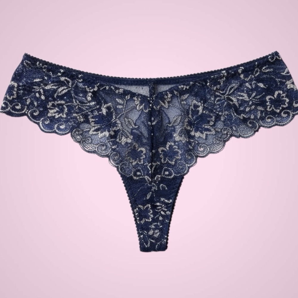 Victoria’s Secret🎀NWT🎀Navy Lace Thong🎀Floral Embroidery🎀XL🎀Flirty & Fun!! - Picture 4 of 5